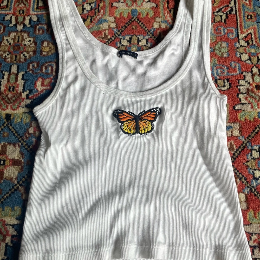 Brandy Melville White Orange Sleeveless Crop Tank Top